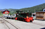 Die Feldbahnlok D 1  Hilde, Bj. 1943, kam von der Feistritztalbahn zum  Wäldlerbähhnle , aufgenommen am 25.06.2020 in Bezau.