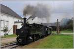 Lok Nr 6.  Klaus  der Steyrtalbahn am 24.8.2012 anlsslich der IGE-Eisenbahn Romantik sterreich Rundfahrt bei der Einfahrt in Sommerhubermhle.