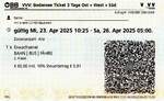 BREGENZ (Vorarlberg), 23.04.2025, Bodensee-Ticket für 1 Person, gültig an drei Tagen in allen Zonen, gelöst am Automaten des Verkehrsverbundes Vorarlberg im Bahnhof Bregenz Hafen