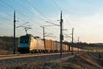 ES 64 U2 - 071 boxXpress befrdert einen Containerzug Richtung Osten. Neulengbach, am 29.03.2010.