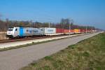 Metrans 186 181, unterwegs mit Containerzug nach Krems/Donau am 28.03.2014, kurz vor Stillfried.