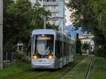 Graz. Im Zuge von Messfahrten eines Siemens Avenios von Siemens in Graz, pendelte Variobahn 237 als Sonderfahrt im August 2020 für Vergleichswerte zwischen dem Jakominiplatz und Andritz, hier kurz nach der Abfahrt in Andritz.