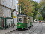 Graz. Am 06.09.2020 fand ein Öffnungstag im Tramway Museum Graz statt, eingesetzt wurde unter anderem der Museumstriebwagen 206. Dieser ist hier mit seinem Beiwagen am Tegetthoffplatz zu sehen.