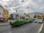 Graz. Die  Steirerhofschleife  wird in Graz nicht im Planverkehr bedient. Eine Ausnahme bildete der Sommer 2021, in welchem der Ostast der Linie 6 gesperrt war. Das Foto von TW 607 entstand am 30.09.2021.