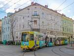 Graz. Aufgrund einer Demonstration am 22.01.2022, wurden alle Straßenbahnlinien bis zum Jakominiplatz bzw. der Steyrergasse kurzgeführt. TW 604 ist hier nach dem Wenden in der Remise Steyrergasse zu sehen.