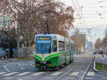 Graz. TW 612 der Graz Linien war am 25.01.2021 auf der Linie 5 unterwegs. Da es sich hier um einen älteren Straßenbahnwagen handelt, wurde dieser am Nachmittag durch eine Variobahn getauscht. Der Triebwagen ist hier zu sehen, wie er aus Richtung Stadion Liebenau Richtung Remise Steyrergasse fährt, hier bei der Fröhlichgasse/Messe.