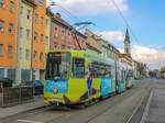 Graz. Wagen 604 der Graz Linien war am 08.03.2021 auf der Linie 5, hier bei der Haltestelle Neuholdaugasse/Augartenbad.