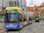 Graz. Variobahn 230 der Graz Linien war am 06.04.2021 auf der Linie 7 unterwegs, hier am Jakominiplatz.