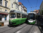 Die aktuell �lteste sowie die neueste Baureihe im Planverkehr, konkret Triebwagen 506  auf der Linie 1 nach Eggenberg und Flexity 542 zum Jakominiplatz trafen am 23. Juni 2026 am S�dtiroler Platz zusammen. 