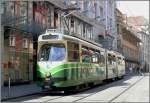 Strassenbahn 501 von SGP Graz auch auf der Linie 5 nach Puntigam unterwegs in der Sackstrasse kurz vor dem Hauptplatz.