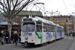 Triebwagen 532 mit Citypark Vollwerbung als Linie 1 am Jakominiplatz, 23.03.2015