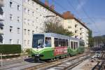 Am 2. Mai 2012 ist TW 605 auf der Linie 4 unterwegs und fährt hier durch die Theodor-Körnerstraße. 