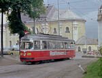 Innsbruck IVB SL 1 (Großraumtriebwagen 62 (Lohnerwerke/ELIN 1960, 1990 verschrottet) Bergisel am 14. Juli 1978. - Scan eines Farbnegativs. Film: Kodak Kodacolor II. Kamera: Minolta SRT-101.