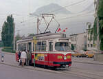 Innsbruck IVB SL 1 (Großraumtriebwagen 63 (Lohnerwerke/ELIN 1960, 1992 verschrottet) Pastorstraße am 14. Juli 1978. - Scan eines Farbnegativs. Film: Kodak Kodacolor II. Kamera: Minolta SRT-101.