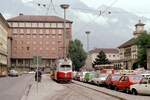 Innsbruck IVB SL 3 (GT6 72 (Lohnerwerke/ELIN 1966)) Südtiroler Platz / Hauptbahnhof am 14. Juli 1978. - Scan eines Farbnegativs. Film: Kodak Kodacolor II. Kamera: Minolta SRT-101.