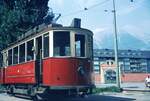 Straßenbahn Innsbruck___Tw 28 [SIG/Siemens, 1900; ex Basel, seit 1950 in Innsbruck, 1967-78  Verschub-Tw, als histor. Tw erhalten] in Bergisel.__10-08-1972