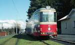 Straßenbahn Innsbruck__Nov.1988__Tw 41 [GT6; ex Bielefeld, Bj.1963 DUEWAG/Kiepe; seit 1982 in Innsbruck > 2008 nach Arad,Rumänien] an der Endstation Linie 6 (Mittelgebirgsbahn) in Igls.