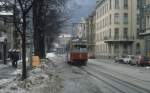 Innsbruck IVB SL 1 (Lohner-Grossraumtriebwagen 66) Conradstrasse / Gutenbergstrasse am 23. Februar 1984.