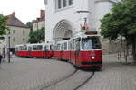 Wien Wiener Linien SL 2 (E2 4063 + c5 1256) XVI, Ottakring, Ottakringer Straße (Hst. Johannes-Krawarik-Gasse) am 27. Juni 2017. - Seit dem 3. Juli bedient die SL 2 diese Haltestelle nicht mehr. - Z.Z. gibt es hier keinen Straßenbahnbetrieb. - Ab dem 2. September 2017 wird die Haltestelle von der Straßenbahnlinie 44 bedient.