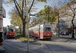 Wien Wiener Linien SL 9 (E1 4849) / SL 18 (E1 4740 + c3 1214) Neubaugürtel / Märzstraße am 22. Oktober 2010. - Scan eines Farbnegativs. Film: Kodak Advantix 200-2. Kamera: Leica C2.