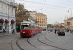 Wien Wiener Linien SL 49 (E1 4558 + c4 1351 (Beide: Bombardier-Rotax 1976)) VII, Neubau, Burggasse / Breite Gasse am 15. Oktober 2018.