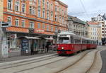 Wien Wiener Linien SL 26 (E1 4548 + c4 1354) XXI, Floridsdorf, Am Spitz am 11. Feber / Februar 2019. - Hersteller der Straßenbahnfahrzeuge: Bombardier-Rotax. Baujahre: 1975 (E1 4548) und 1976 (c4 1354).