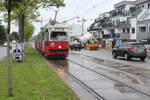 Wien Wiener Linien SL 25 (E1 4730 (SGP 1971) + c4 1317 (Bombardier-Rotax 1974)) XXII, Donaustadt, Kagran, Erzherzog-Karl-Straße / Arminenstraße am 9.