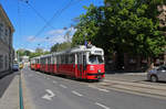 Wien Wiener Linien SL 49 (E1 4548 + c4 1339) XIV, Penzing, Hütteldorf, Linzer Straße / Bergmillergasse / Hüttelbergstraße am 10. Mai 2019. - Benannt wurde die Bergmillergasse 1911 nach dem Brauhausbesitzer Anton Bergmiller (1821 bis 1870), der in den Jahren 1861 bis 1867 Bürgermeister von Hütteldorf war.