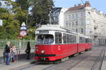 Wien Wiener Linien SL 49 (E1 4539 + c4 1357 (Bombardier-Rotax 1974 bzw. 1976)) XIV, Penzing, Breitensee, Hütteldorfer Straße (Hst. Breitensee) am 17. Oktober 2019.
