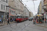 Wien Wiener Linien SL 49 (E1 4548 + c4 1356 (Bombardier-Rotax 1975 bzw. 1976)) XIV, Penzing, Hütteldorfer Straße / Reinlgasse / Breitenseer Straße (Hst. Hütteldorfer Straße) am 17. Oktober 2019. - Am Nachmittag des 17. Oktober habe ich E1 4539 mit c4 1357, E1 4542 mit c4 1360 und E1 4548 mit c4 1356 auf dem 49er wahrgenommen und fotografiert.