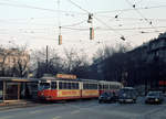 Wien Wiener Stadtwerke-Verkehrsbetriebe / Wiener Linien: Gelenktriebwagen des Typs E1: E1 4479 als SL B Burgring / Babenbergerstraße (I, Innere Stadt) am 26. Januar 1974. - Neuer Scan eines Diapositivs. Film: Kodak Ektachrome. Kamera: Minolta SRT-101.