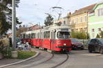 Wien Wiener Linien SL 30 (E1 4558 + c4 1359 (Bombardier-Rotax, vorm. Lohnerwerke, 1976)) XXI, Floridsdorf, Stammersdorf, Johann-Weber-Straße / Bahnhofplatz am 29. November 2019.