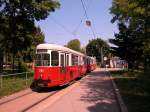 Wien Wiener Linien SL 1 (c4 1366 (Bombardier-Rotax, vorm. Lohnerwerke, 1977)) II, Leopoldstadt, Prater Hauptallee am 3. Mai 2009.