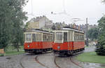 Wien Wiener Stadtwerke-Verkehrsbetriebe (WVB) SL 317 (K 2526 (Grazer Waggonfabrik 1913)) / SL 17A (K 2510 (Grazer Waggonfabrik 1913)) XXI, Floridsdorf, Floridsdorf Schnellbahn am 27. August 1969. - Scan eines Farbnegativs. Film: Kodak Kodacolor X.