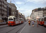 Wien Wiener Stadtwerke-Verkehrsbetriebe (WVB) SL 58 (E1 4729 (SGP 1971) + c3 1259 (Lohnerwerke 1961)) VI, Mariahilf / VII, Neubau, Mariahilfer Straße / Neubaugürtel / Westbahnhof im Juli