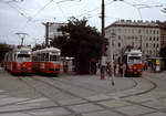 Wien Wiener Stadtwerke-Verkehrsbetriebe (WVB) SL 8 (E1 4728 (SGP 1969)) / SL 18 (c3 1184 (Lohnerwerke 1960)) / SL 49 (E1 4469 (Lohnerwerke 1967)) XV, Rudolfsheim-Fünfhaus, Fünfhaus / VII,