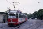 Wien Wiener Stadtwerke-Verkehrsbetriebe (WVB) SL B (E1 4635 (SGP 1966)) XXII, Donaustadt, Kaisermühlen, Schüttauplatz (Endstation) am 18.