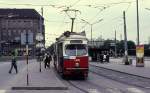 Wien Wiener Stadtwerke-Verkehrsbetriebe (WVB) SL D/ (E1 4508 (Lohnerwerke 1972)) X, Favoriten / III, Landstraße, Arsenalstraße / Südbahnhof am 21. Juli 1974. - Scan eines Diapositivs. Film: AGFA CT 18. Kamera: Minolta SRT-101.