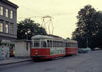 Wien Wiener Stadtwerke-Verkehrsbetriebe (WVB) SL D (L4 / L 547 (SGP 1961)) Nußdorf, Zahnradbahnstraße im Juli 1975. - Scan eines Diapositivs. Film: AGFA Agfachrome 50 S. Kamera: Minolta SRT-101.