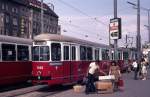 Wien Wiener Stadtwerke-Verkehrsbetriebe (WVB) SL 18 (c4 1308 (Bombardier-Rotax 1974)) Wiedner Gürtel / Südbahnhof im Juli 1975.