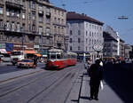 Wien Wiener Stadtwerke-Verkehrsbetriebe (WVB) SL 5 (L3 489 (Lohnerwerke 1959)) IX, Alsergrund, Alserbachstraße / Nußdorfer Straße am 30. April 1976. - Scan eines Diapositivs. Kamera: Leica CL.