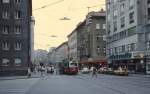 Wien Wiener Stadtwerke-Verkehrsbetriebe (WVB) SL O (E1 4764 (SGP 1971)) II, Leopoldstadt, Taborstraße / Klanggasse / Heinestraße im Juli 1977. - Scan eines Diapositivs. Kamera: Leica CL.