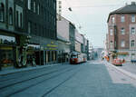 Wien Wiener Stadtwerke-Verkehrsbetriebe (WVB) SL 8 (E1 4843 (SGP 1975)) XII, Meidling, Meidlinger Hauptstraße / Zelebotgasse im Juli 1977. - Scan eines Diapositivs. Kamera: Leica CL.