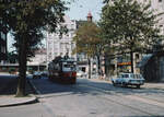 Wien Wiener Stadtwerke-Verkehrsbetriebe (WVB) SL 9 (E 4606 (SGP 1962; 1964 umnum. aus 4446) XV, Rudolfsheim-Fünfhaus, Fünfhaus, Schweglerstraße / Witzelsbergergasse im Juli 1977. - Scan eines Diapositivs. Kamera: Leica CL.