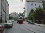 Wien Wiener Stadtwerke-Verkehrsbetriebe (WVB) SL 10 (E 4437 (Lohnerwerke 1963)) XVII, Hernals, Dornbach, Lascygasse im Juli 1977. - Scan eines Diapositivs. Kamera: Leica CL.