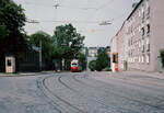 Wien Wiener Stadtwerke-Verkehrsbetriebe (WVB) SL 10 (E 4448 (Lohnerwerke 1964)) XV, Hernals, Dornbach, Güpferlingstraße / Steinmüllergasse im Juli 1977. - Scan eines Diapositivs. Kamera: Leica CL.