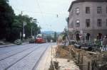 Wien WVB SL 38 (E1 4648) Billrothstrasse / Pyrkergasse im Juli 1977.