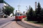 Wien WVB SL 132 (F 724) Strebersdorf, Edmund-Hawranek-Platz im Juli 1977.