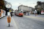 Wien WVB SL 67 (E1 4699) Troststrasse / Siccardsburggasse im Oktober 1979.