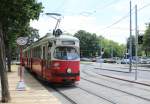 Wien Wiener Linien SL 25 (E1 4755) Aspern, Langobardenstrasse / Oberdorfstrasse am 8. Juli 2914.